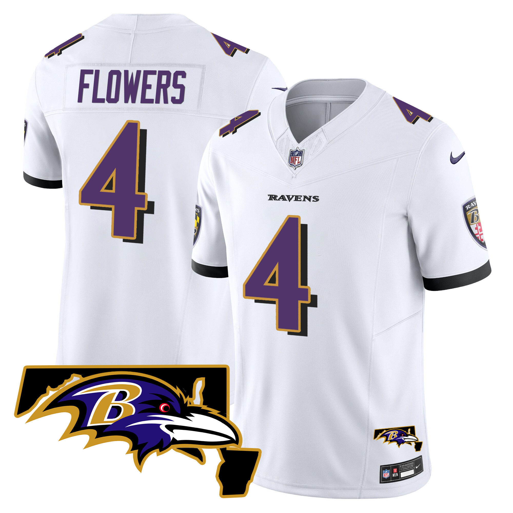 Zay Flowers Men's Baltimore Ravens Maryland Patch Vapor Limited White Jersey - All Stitched