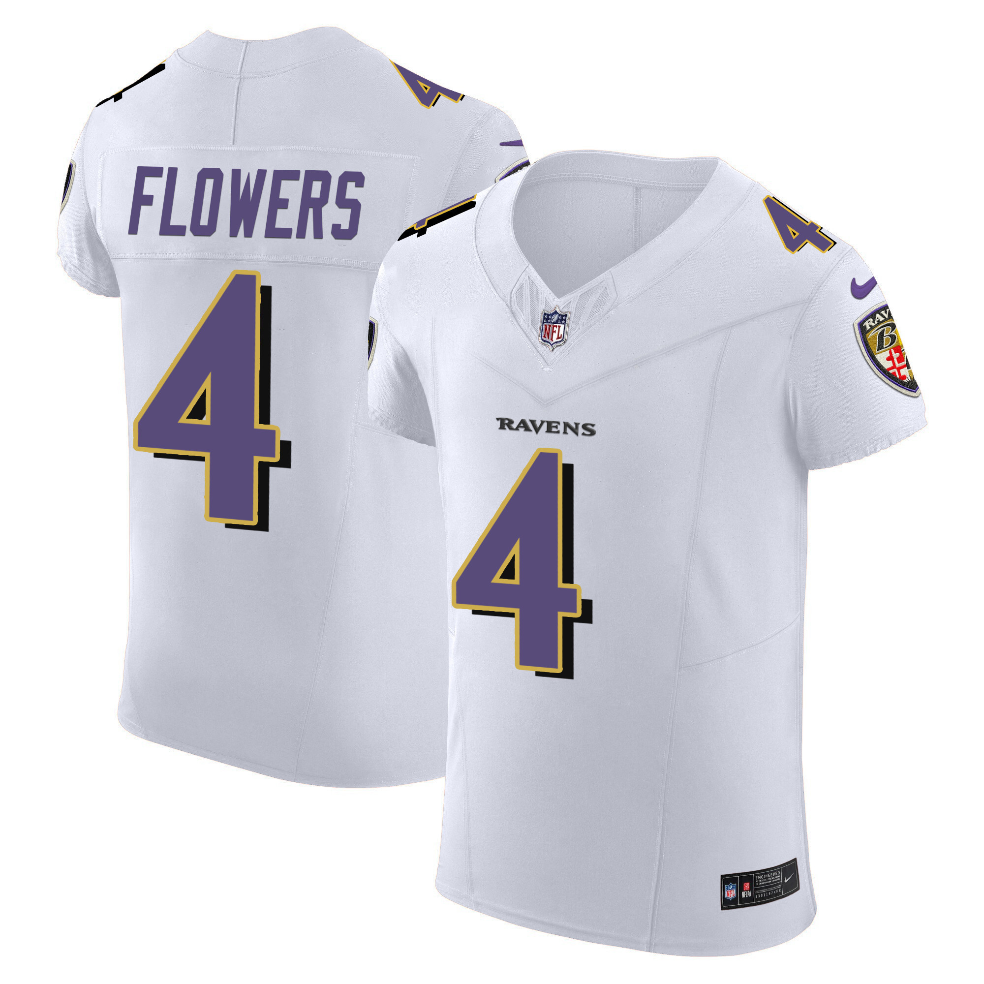 Zay Flowers Men's Baltimore Ravens Vapor Elite White Jersey - All Stitched