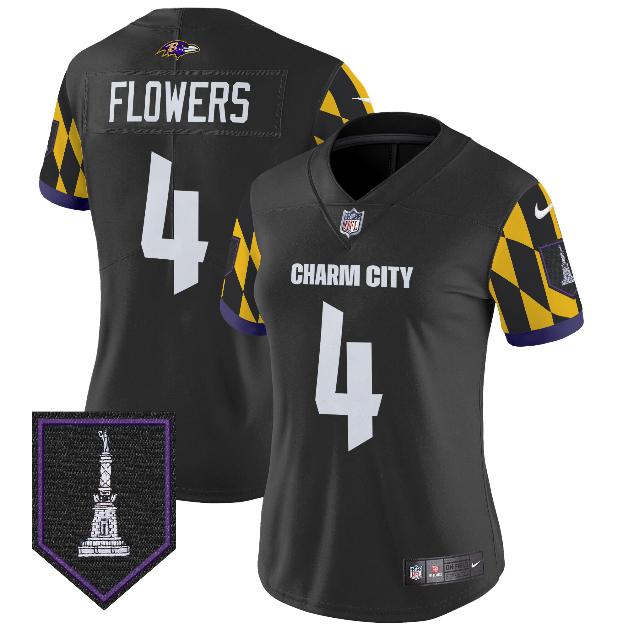 Zay Flowers Women's Baltimore Ravens City Edition Patch Vapor Limited Black Jersey - All Stitched