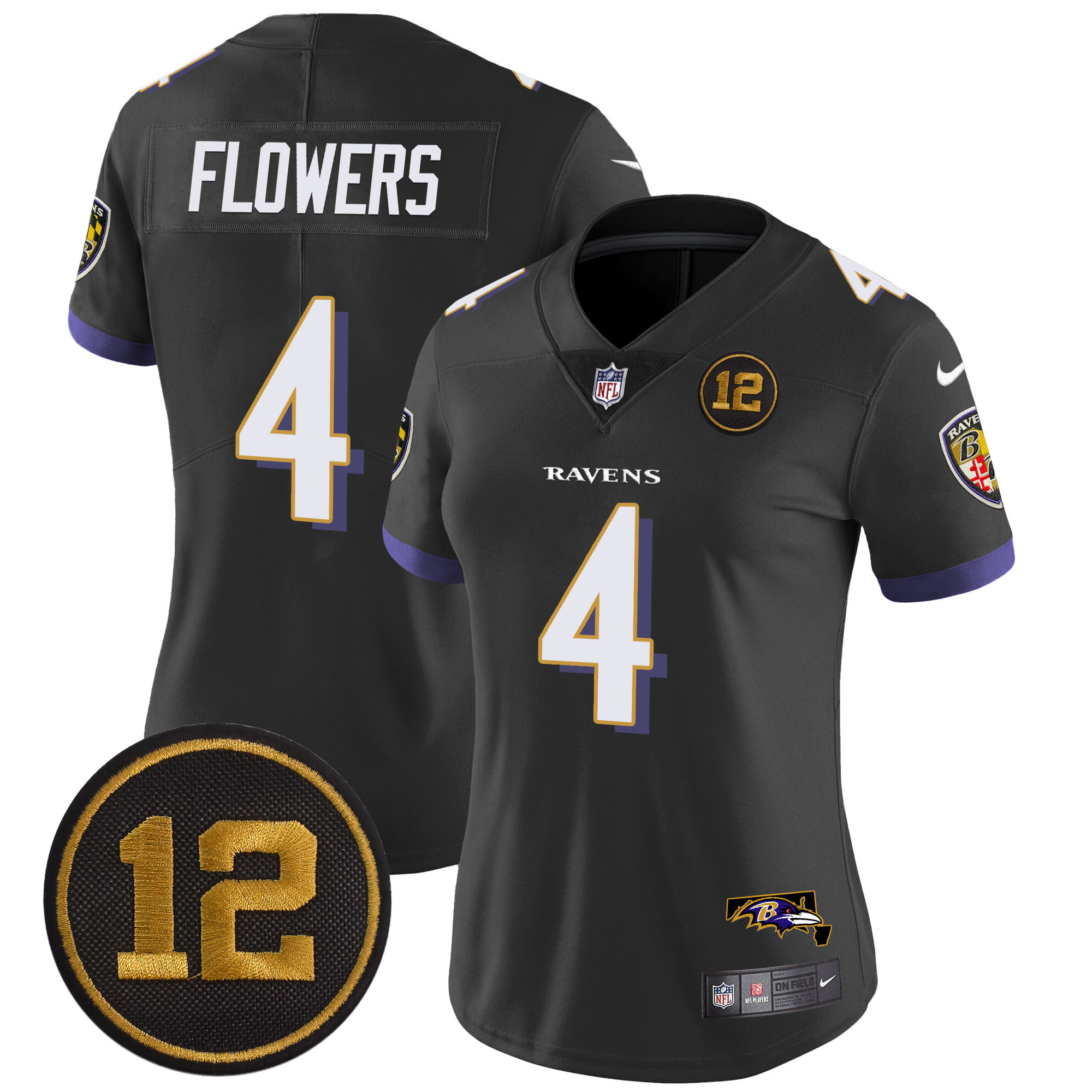 Zay Flowers Women's Baltimore Ravens Jacoby Jones Patch Vapor Limited Black Jersey - All Stitched