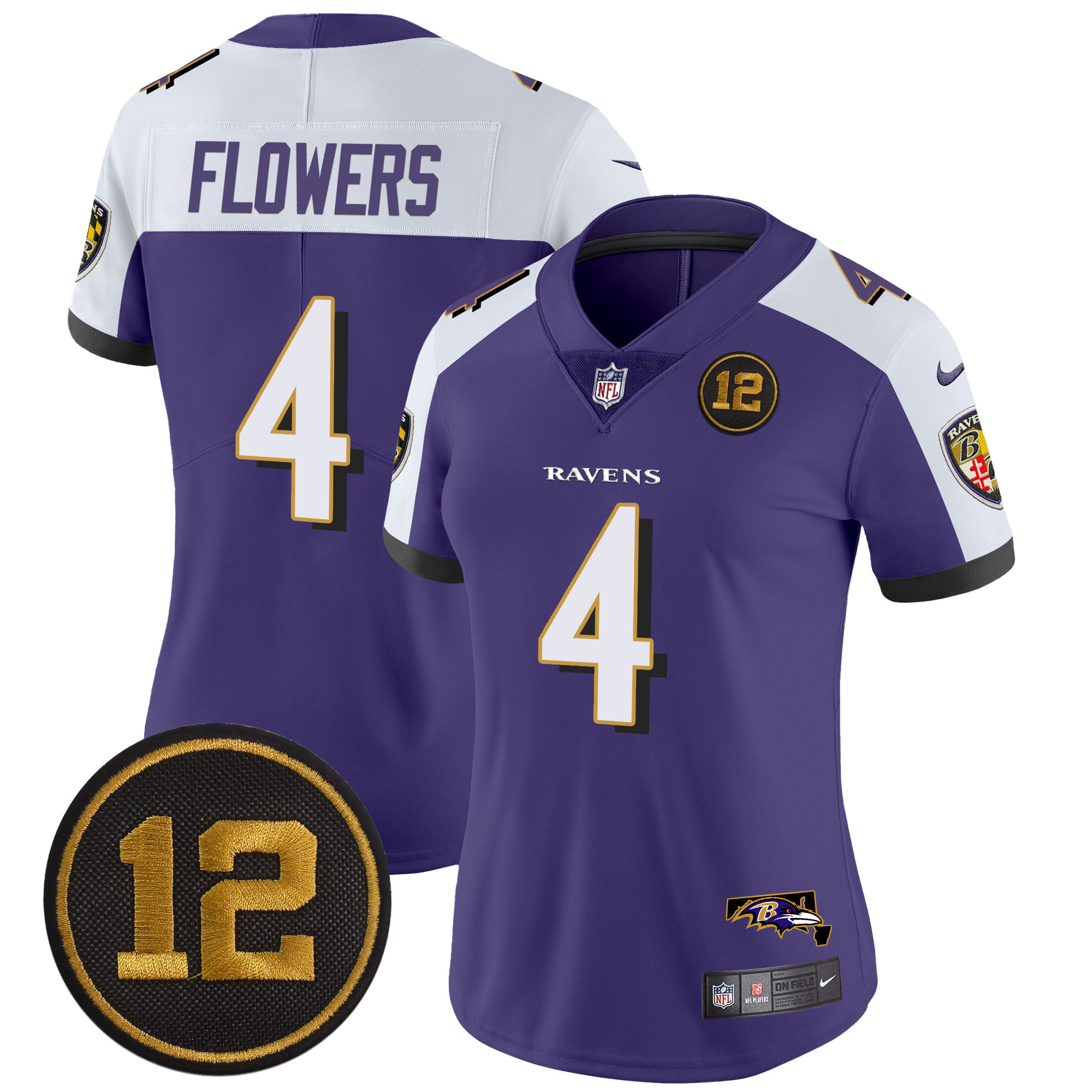 Zay Flowers Women's Baltimore Ravens Jacoby Jones Patch Vapor Limited Purple Alternate Jersey - All Stitched