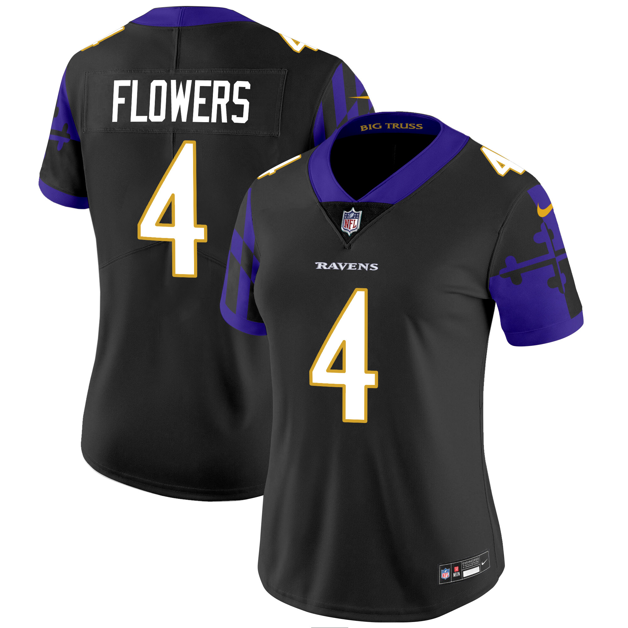 Zay Flowers Women's Baltimore Ravens Maryland Flag Vapor Limited Black Jersey - All Stitched