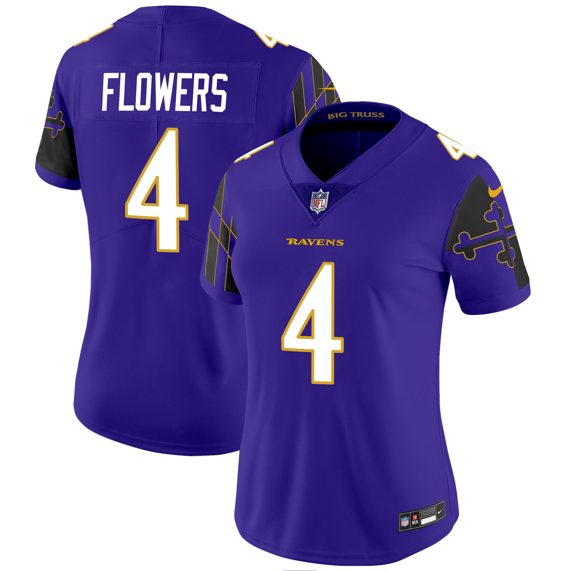 Zay Flowers Women's Baltimore Ravens Maryland Flag Vapor Limited Purple Jersey - All Stitched