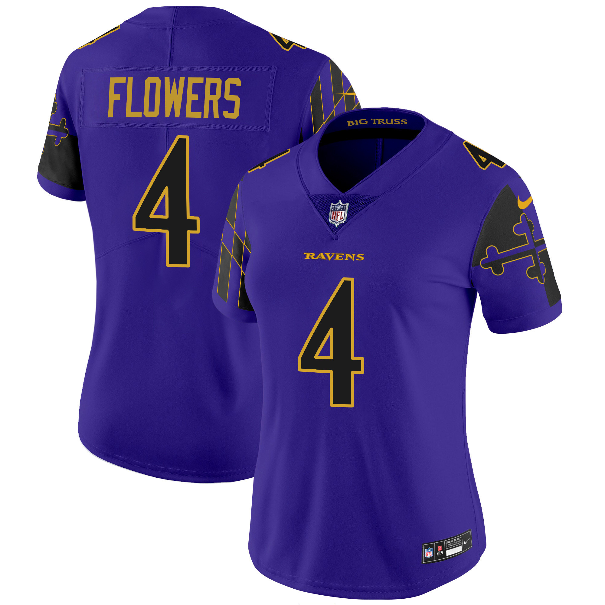 Zay Flowers Women's Baltimore Ravens Maryland Flag Vapor Limited Purple Limited Jersey - All Stitched