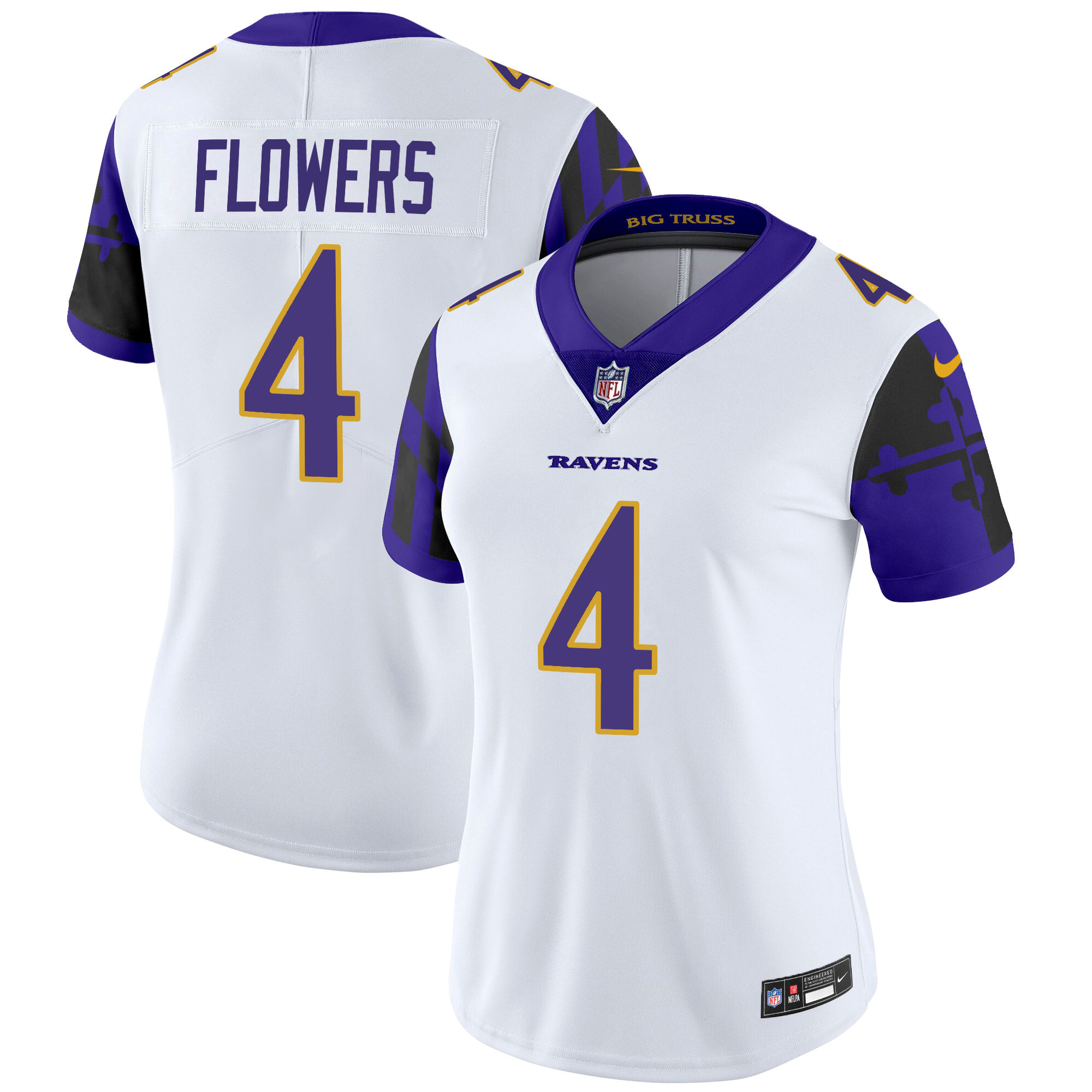 Zay Flowers Women's Baltimore Ravens Maryland Flag Vapor Limited White Jersey - All Stitched