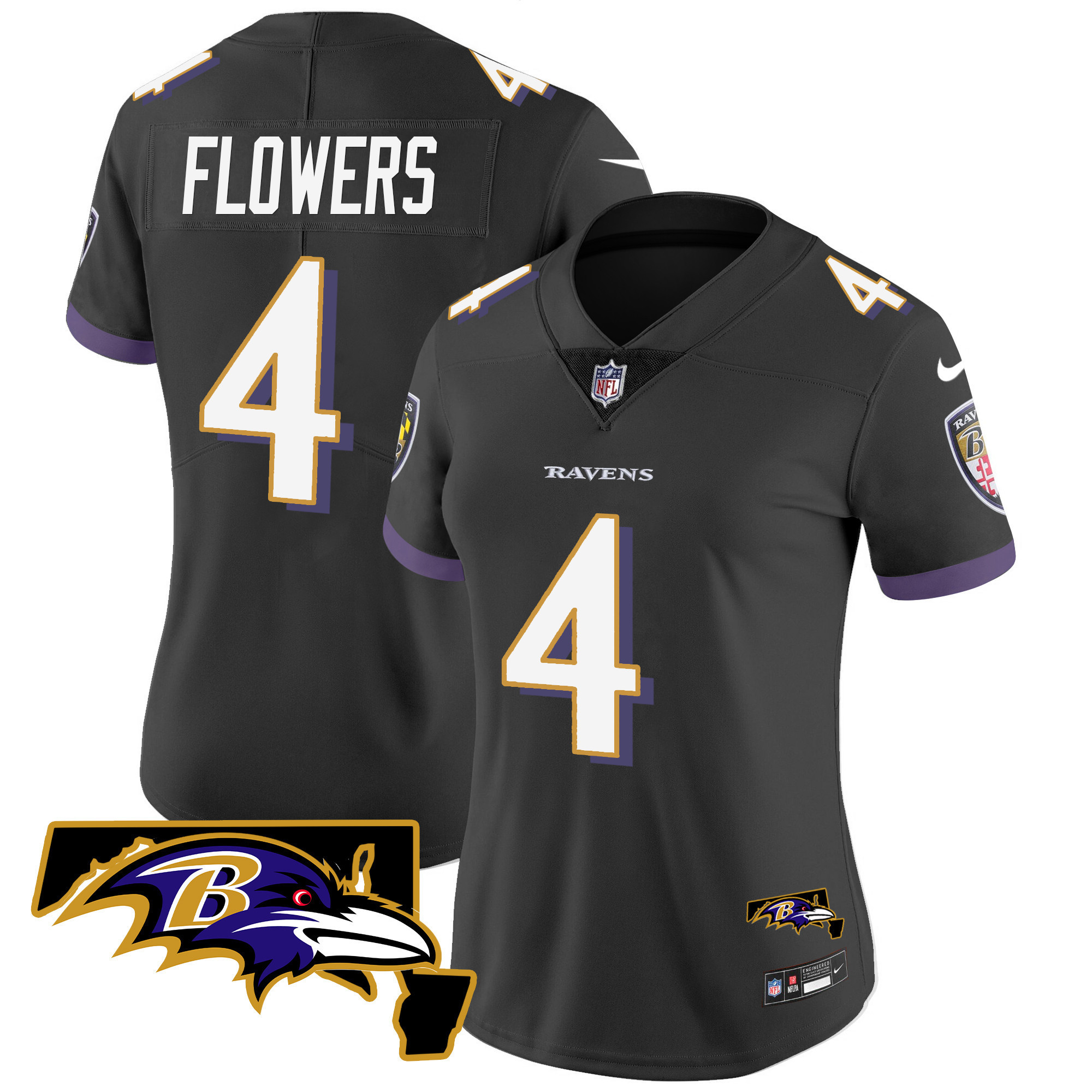 Zay Flowers Women's Baltimore Ravens Maryland Patch Vapor Limited Black Jersey - All Stitched