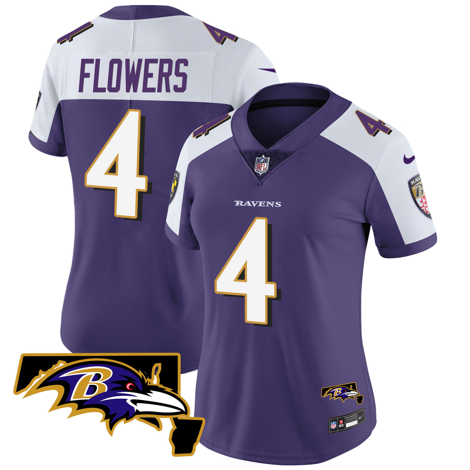 Zay Flowers Women's Baltimore Ravens Maryland Patch Vapor Limited Purple Alternate Jersey - All Stitched