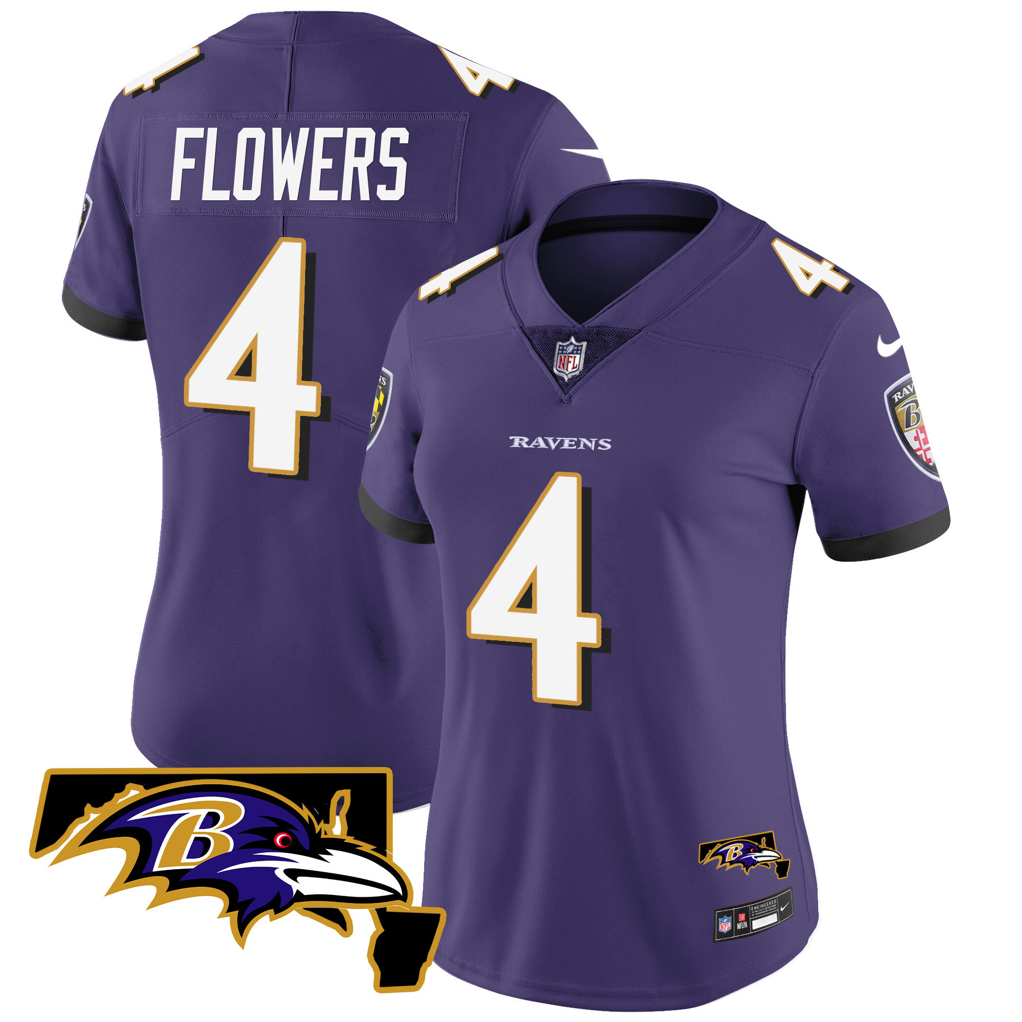 Zay Flowers Women's Baltimore Ravens Maryland Patch Vapor Limited Purple Jersey - All Stitched
