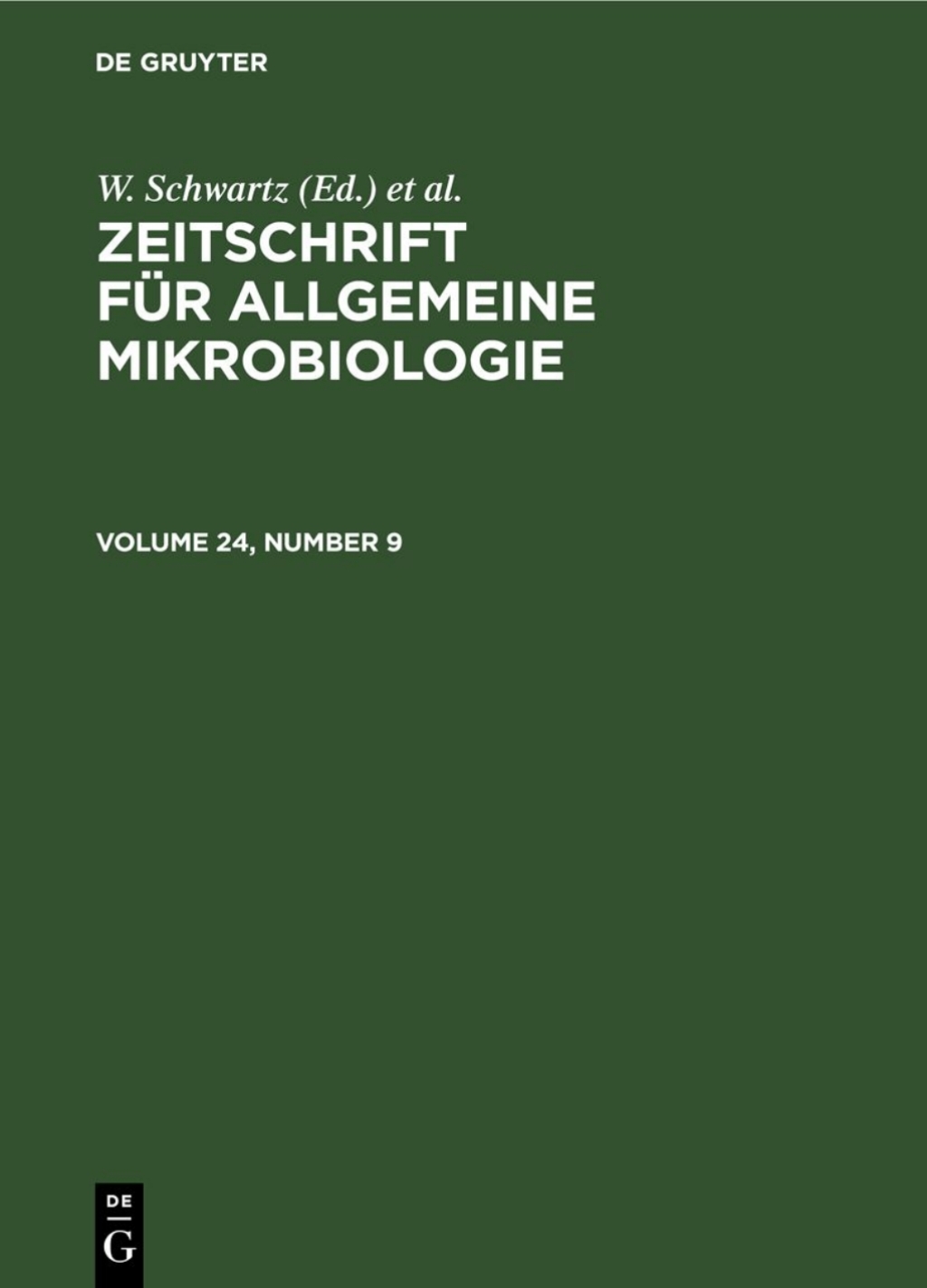 Zeitschrift fÃ¼r Allgemeine Mikrobiologie. Volume 24, Number 9 1st Edition â€“ PDF/EPUB Version Downloadable