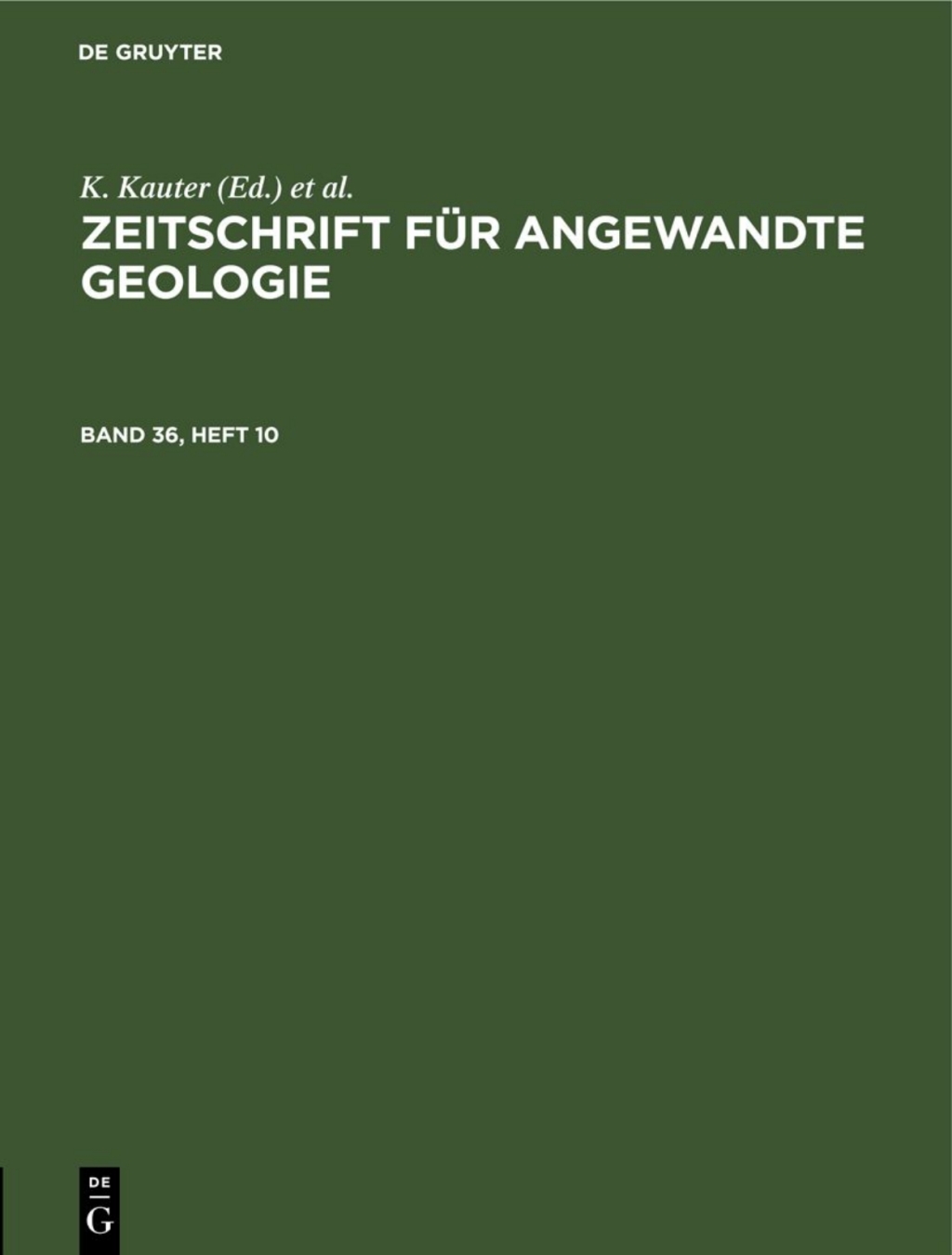 Zeitschrift fÃ¼r Angewandte Geologie. Band 36, Heft 10 1st Edition â€“ PDF/EPUB Version Downloadable