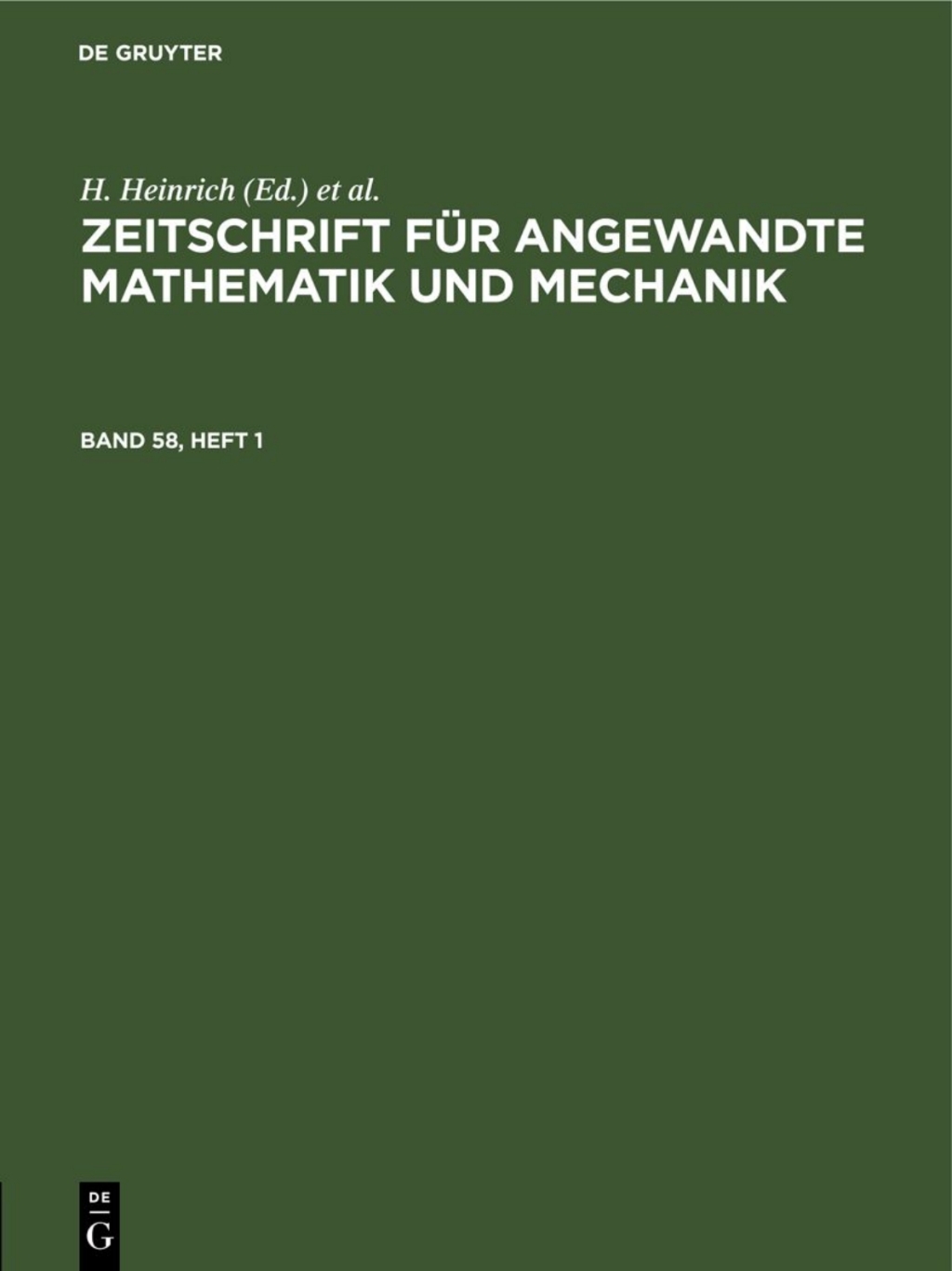 Zeitschrift fÃ¼r Angewandte Mathematik und Mechanik. Band 58, Heft 1 1st Edition â€“ PDF/EPUB Version Downloadable