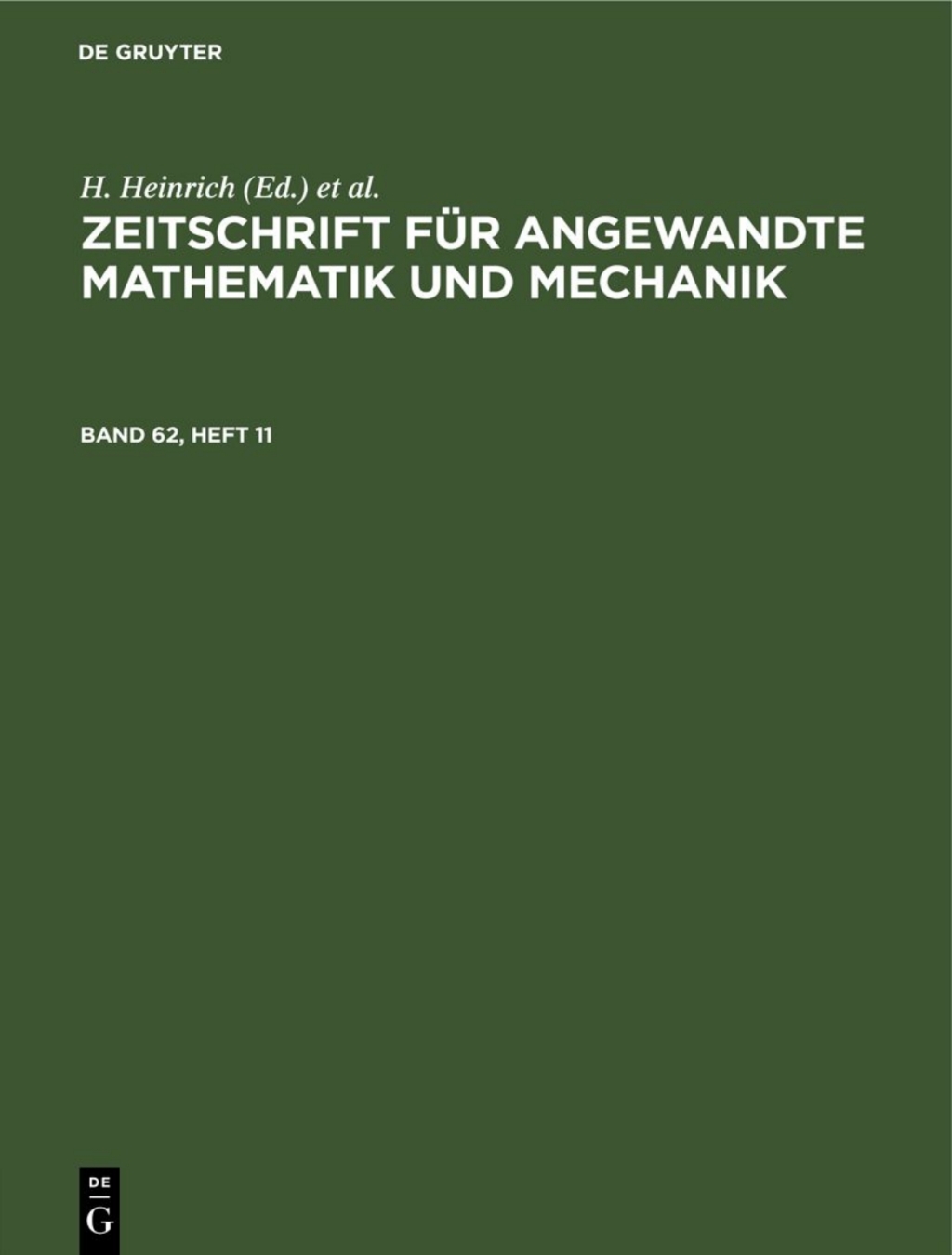 Zeitschrift fÃ¼r Angewandte Mathematik und Mechanik. Band 62, Heft 11 1st Edition â€“ PDF/EPUB Version Downloadable