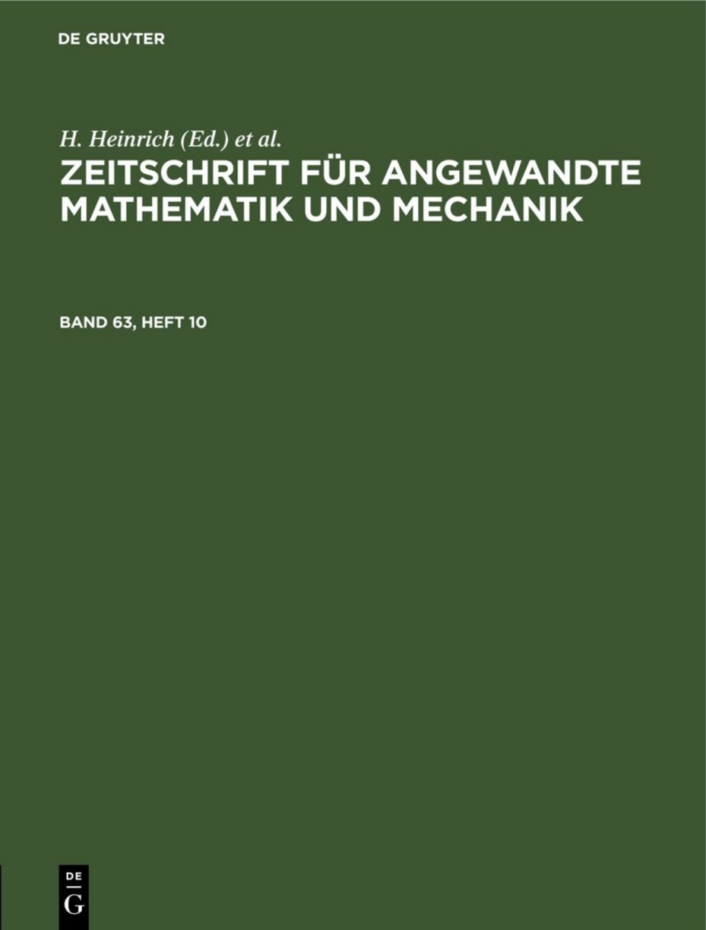 Zeitschrift fÃ¼r Angewandte Mathematik und Mechanik. Band 63, Heft 10 1st Edition â€“ PDF/EPUB Version Downloadable