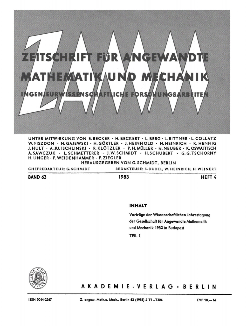 Zeitschrift fÃ¼r Angewandte Mathematik und Mechanik. Band 63, Heft 4 1st Edition â€“ PDF/EPUB Version Downloadable