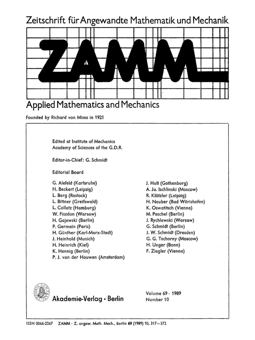 Zeitschrift fÃ¼r Angewandte Mathematik und Mechanik. Volume 69, Number 10 1st Edition â€“ PDF/EPUB Version Downloadable