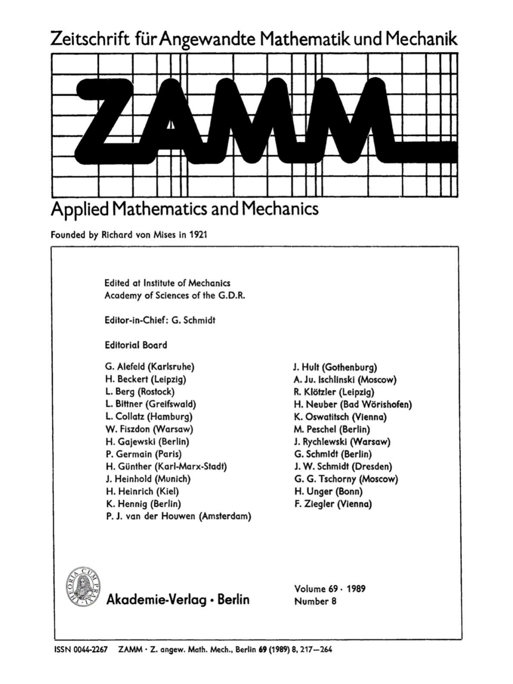 Zeitschrift fÃ¼r Angewandte Mathematik und Mechanik. Volume 69, Number 8 1st Edition â€“ PDF/EPUB Version Downloadable