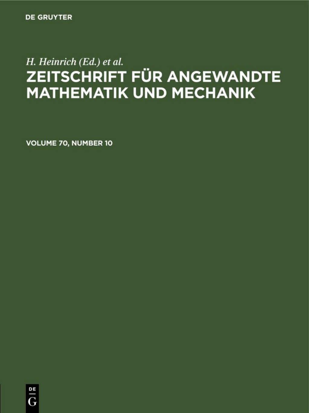 Zeitschrift fÃ¼r Angewandte Mathematik und Mechanik. Volume 70, Number 10 1st Edition â€“ PDF/EPUB Version Downloadable