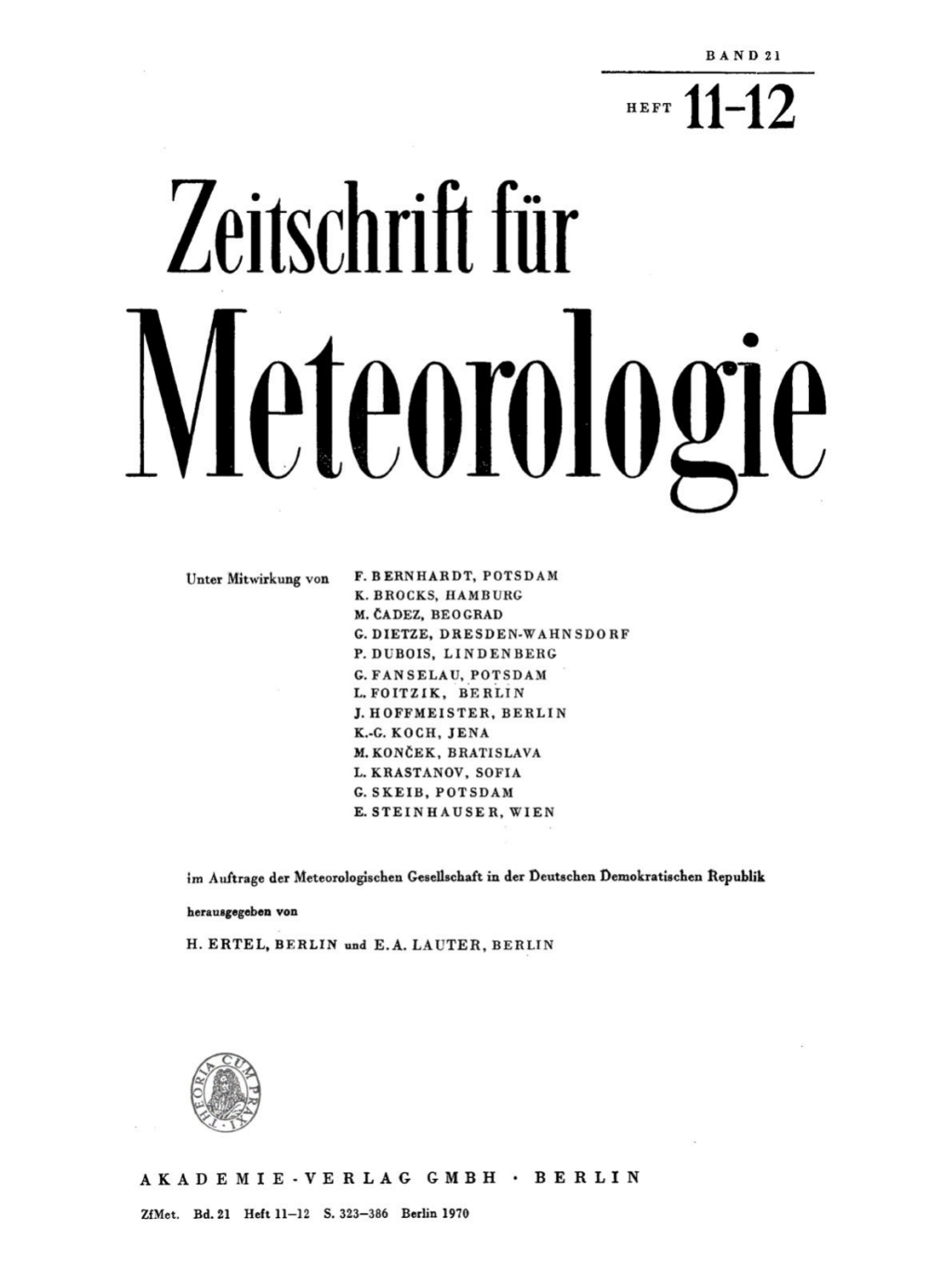 Zeitschrift fÃ¼r Meteorologie. Band 21, Heft 11-12 1st Edition â€“ PDF/EPUB Version Downloadable