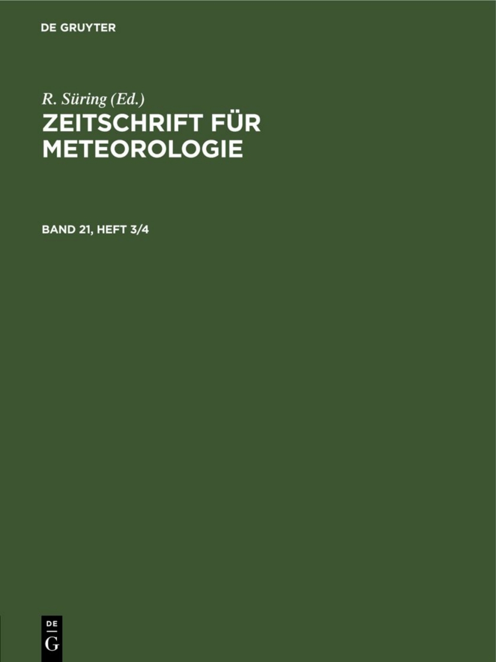 Zeitschrift fÃ¼r Meteorologie. Band 21, Heft 3/4 1st Edition â€“ PDF/EPUB Version Downloadable