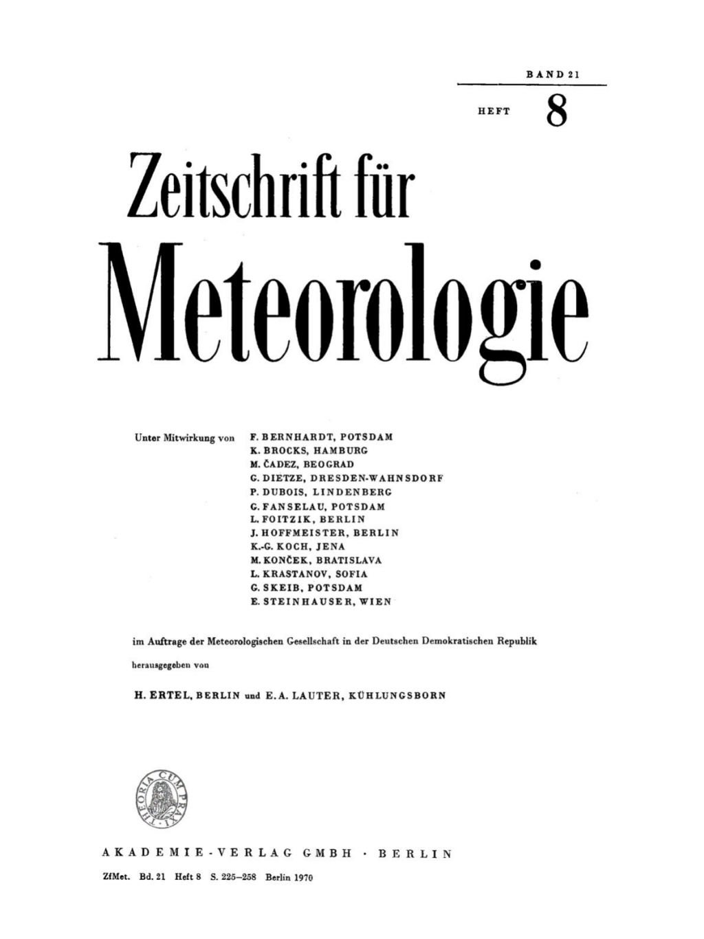 Zeitschrift fÃ¼r Meteorologie. Band 21, Heft 8 1st Edition â€“ PDF/EPUB Version Downloadable