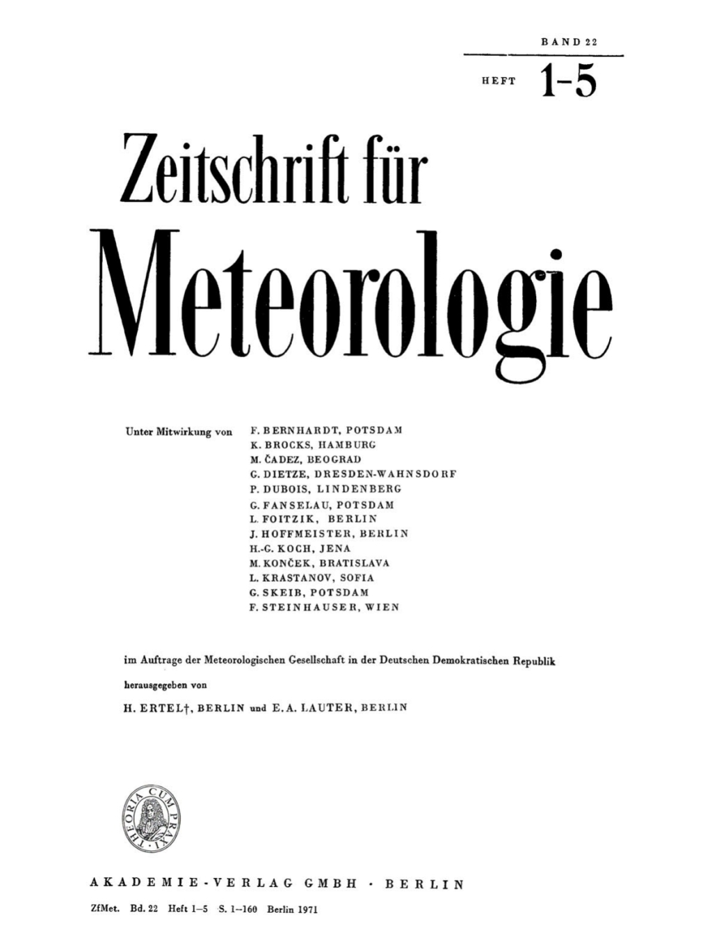 Zeitschrift fÃ¼r Meteorologie. Band 22, Heft 1-5 1st Edition â€“ PDF/EPUB Version Downloadable