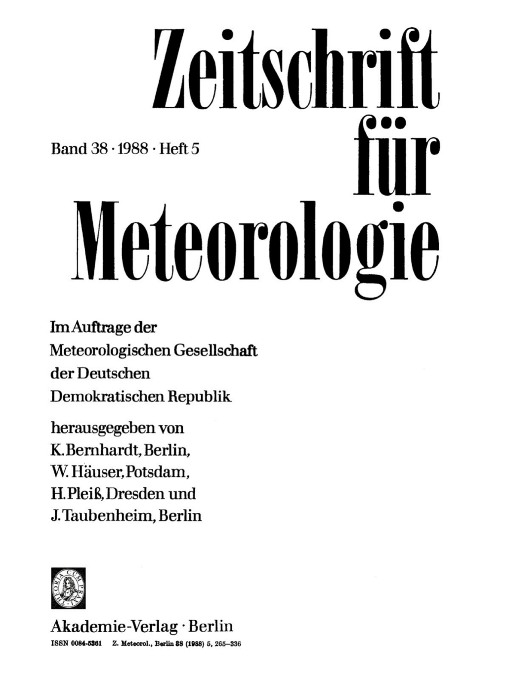 Zeitschrift fÃ¼r Meteorologie. Band 38, Heft 5 1st Edition â€“ PDF/EPUB Version Downloadable