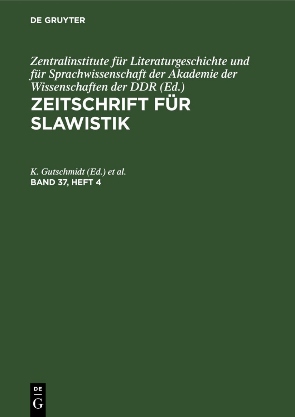 Zeitschrift fÃ¼r Slawistik. Band 37, Heft 4 1st Edition â€“ PDF/EPUB Version Downloadable