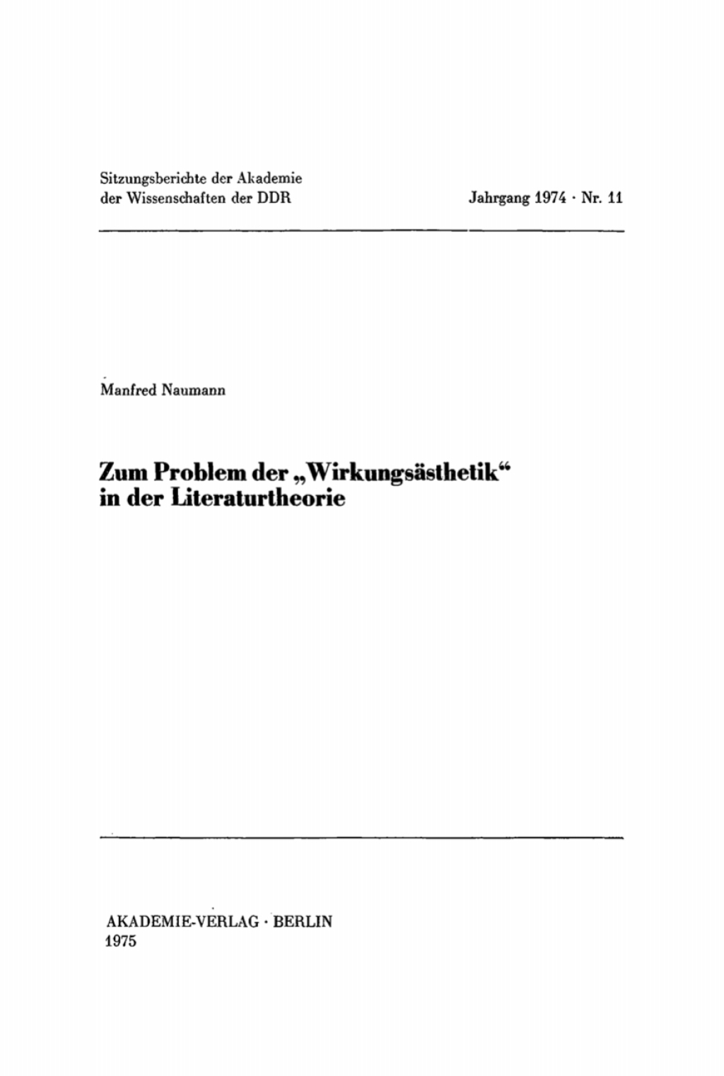 Zum Problem der â€žWirkungsÃ¤sthetikâ€œ in der Literaturtheorie 1st Edition â€“ PDF/EPUB Version Downloadable