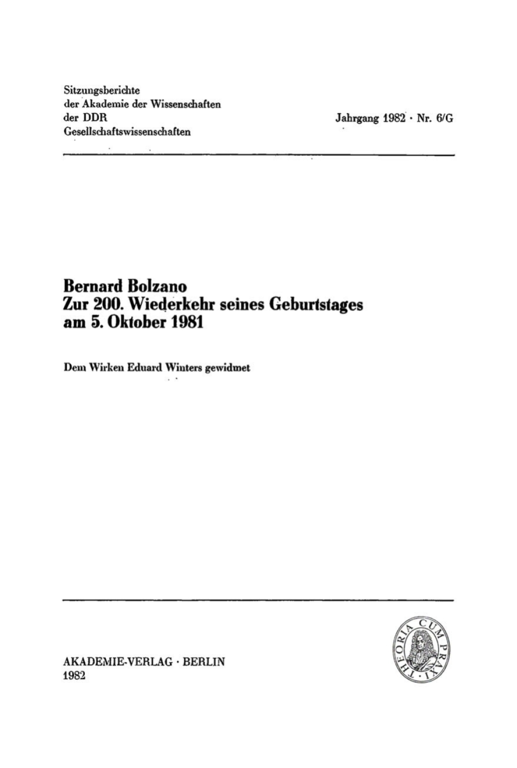 Zur 200. Wiederkehr seines Geburtstages am 3. Oktober 1981 Dem Wirken Eduard Winters gewidmet 1st Edition â€“ PDF/EPUB Version Downloadable