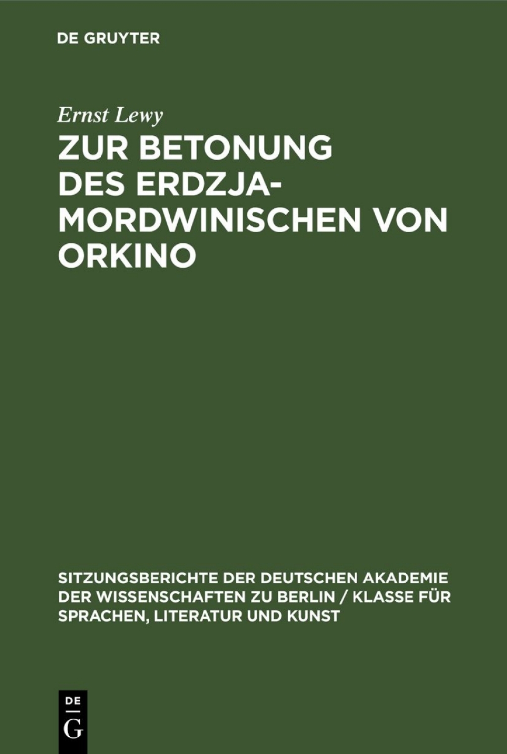 Zur Betonung des Erdzja-Mordwinischen von Orkino 1st Edition â€“ PDF/EPUB Version Downloadable