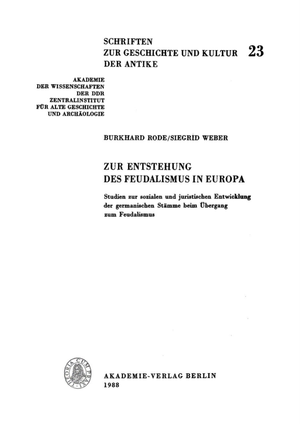 Zur Entstehung des Feudalismus in Europa 1st Edition â€“ PDF/EPUB Version Downloadable